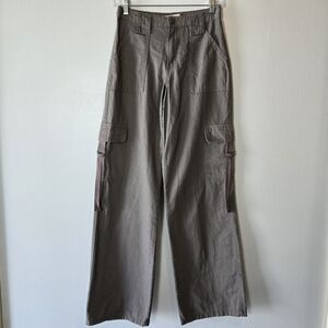Tinseltown Taupe Cotton Twill Wide Leg Utility Cargo Pants Size Small